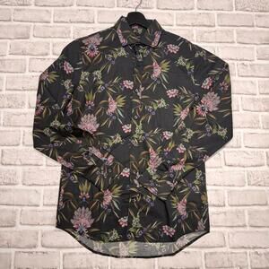 Matinique Floral Pattern Dress Shirt Men's S Black Pink Green